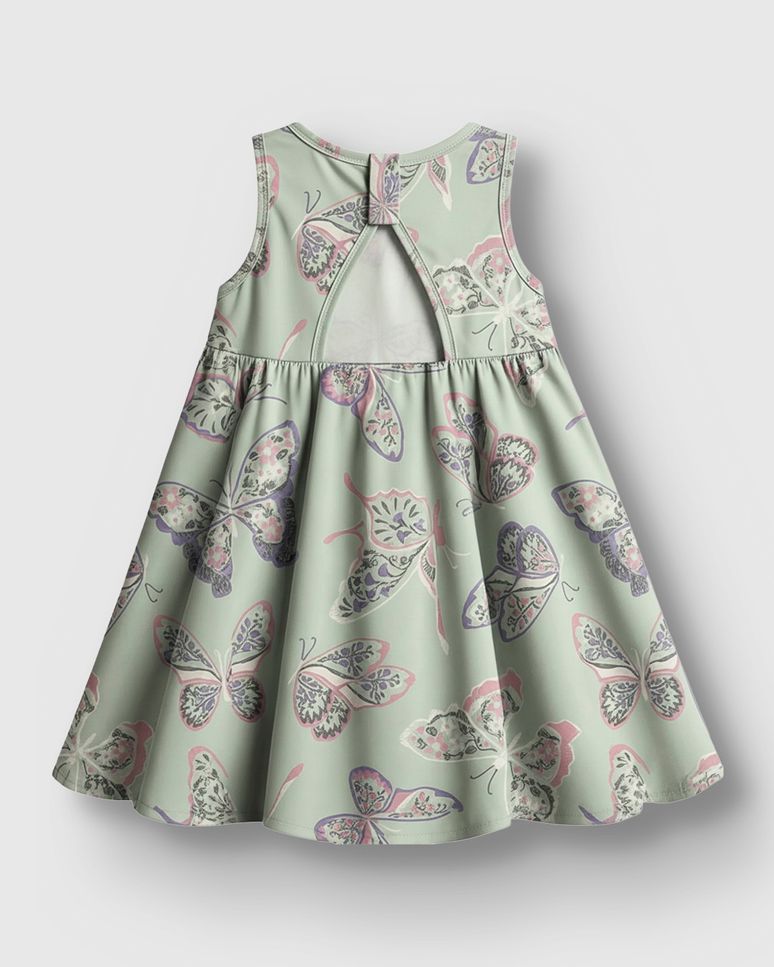 Vestido Menina Rodado Estampa Borboleta Em Algodão - Carinhoso