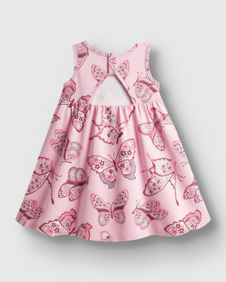 Vestido Menina Rodado Estampa Borboleta Em Algodão - Carinhoso