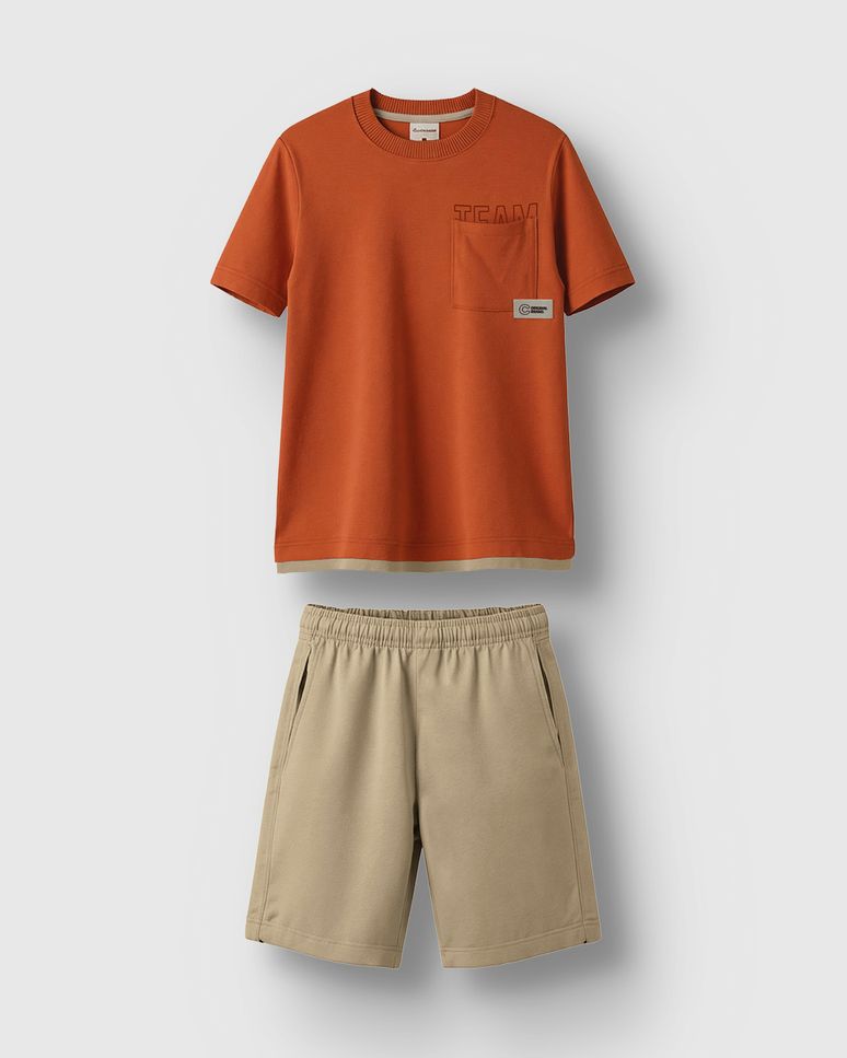 Conjunto Menino Camiseta Estampa Team Bolso Frontal Em Algodão - Carinhoso