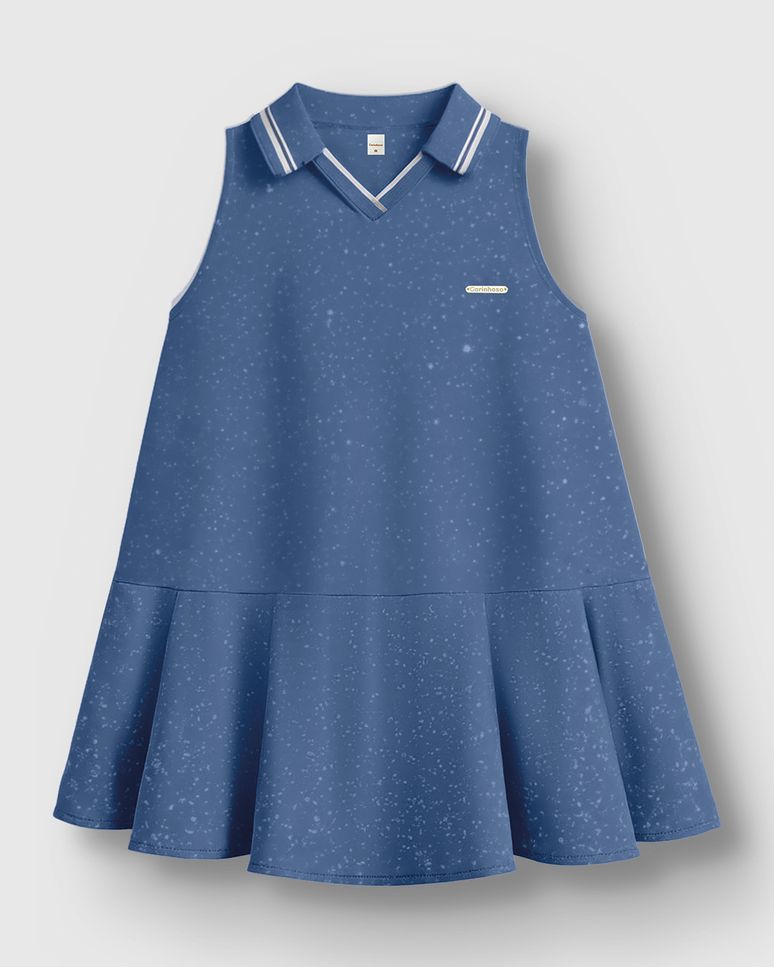 Vestido Menina Gola Polo Detalhe Rapport Glitter Em Algodão - Carinhoso
