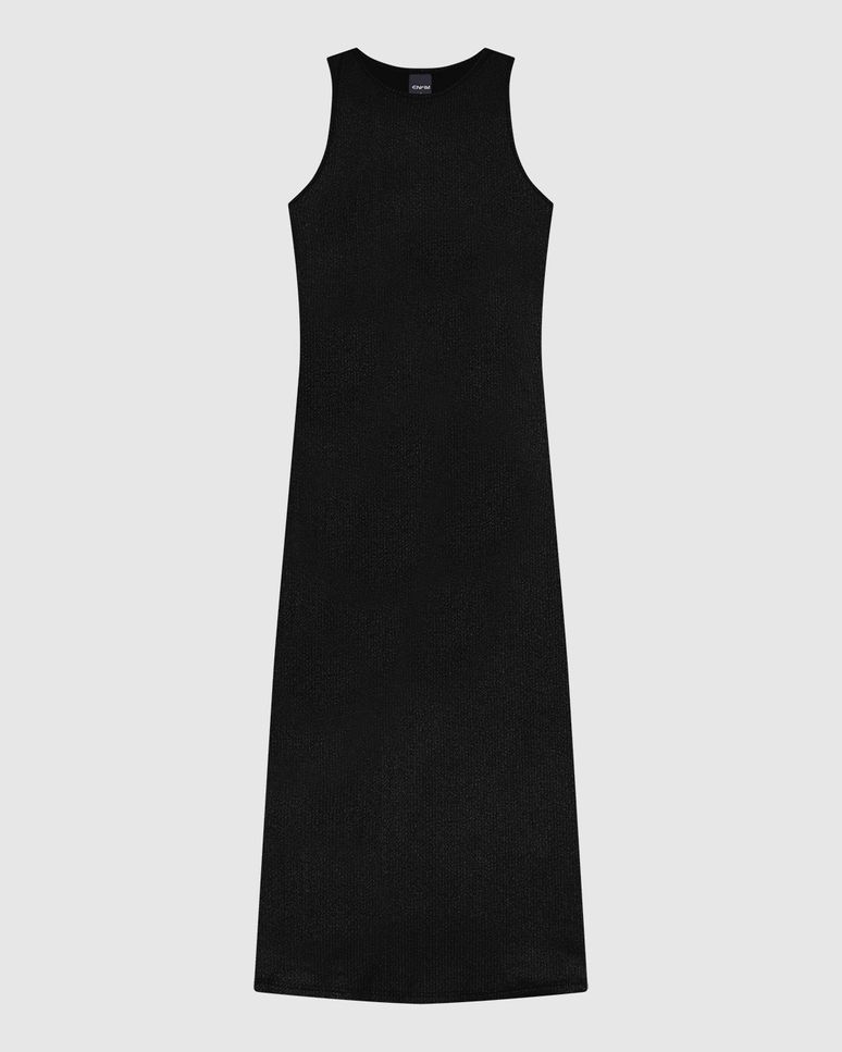 Vestido Midi Feminino Sem Manga Gola Redonda Malha Canelada Brilho - ENFIM