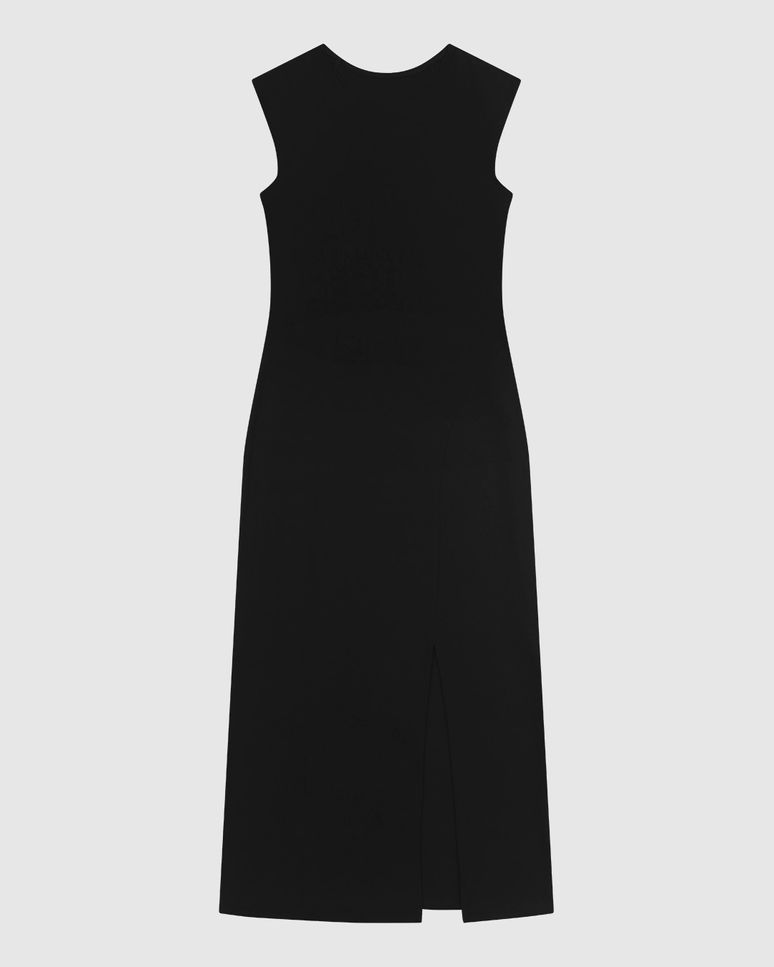 Vestido Midi Feminino Reto Sem Manga Fenda Frontal Em Ribana - ENFIM