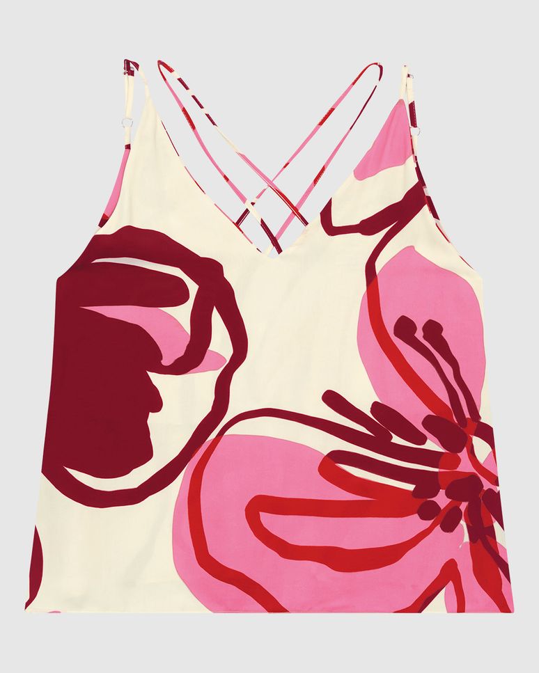 Regata Feminina Evasê Decote V Detalhe Tira Transpassada Em Viscose - ENFIM