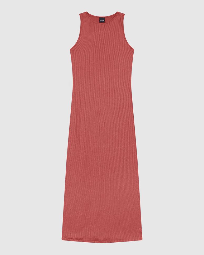 Vestido Midi Feminino Sem Manga Gola Redonda Malha Canelada Brilho - ENFIM