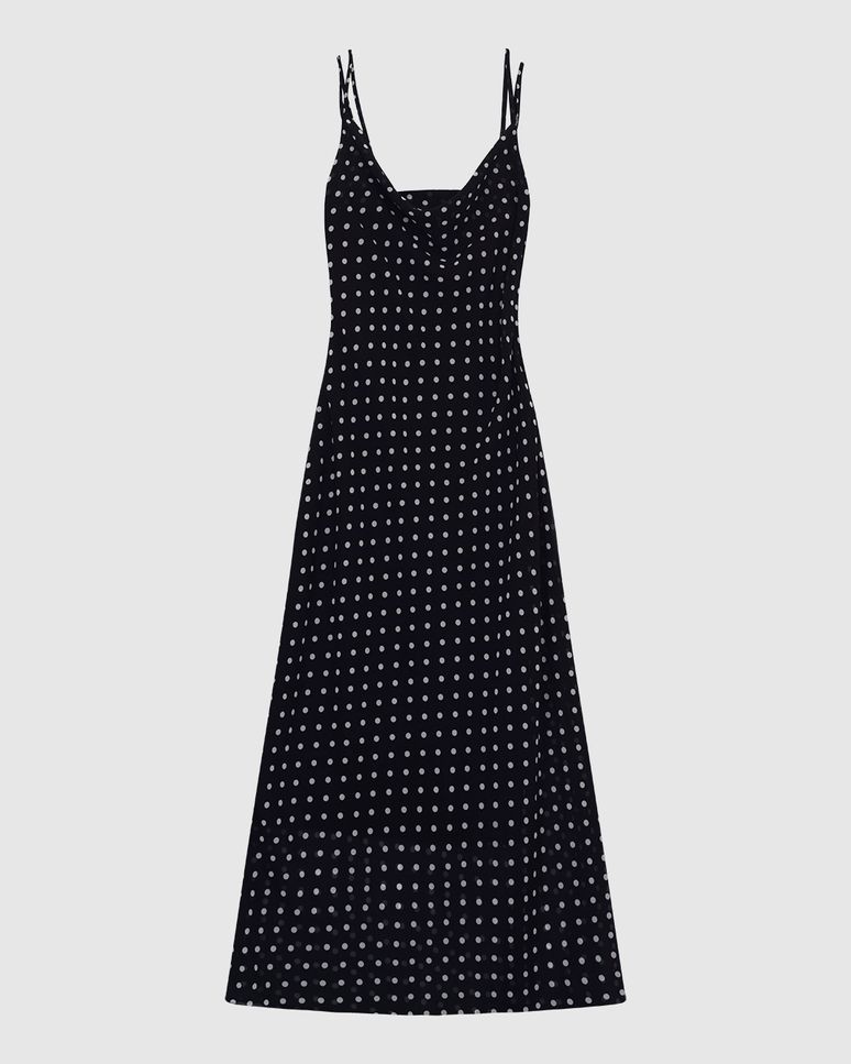 Vestido Midi Feminino Evasê Estampa Poá Alça Fina Dupla Em Chiffon - ENFIM