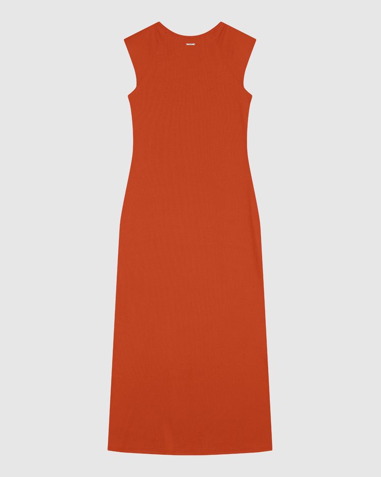 Vestido Midi Feminino Reto Sem Manga Fenda Frontal Em Ribana - ENFIM