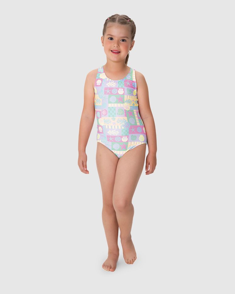 Maiô Infantil Menina Alça Cruzada Costas Em Malha UV50+ Malwee Kids