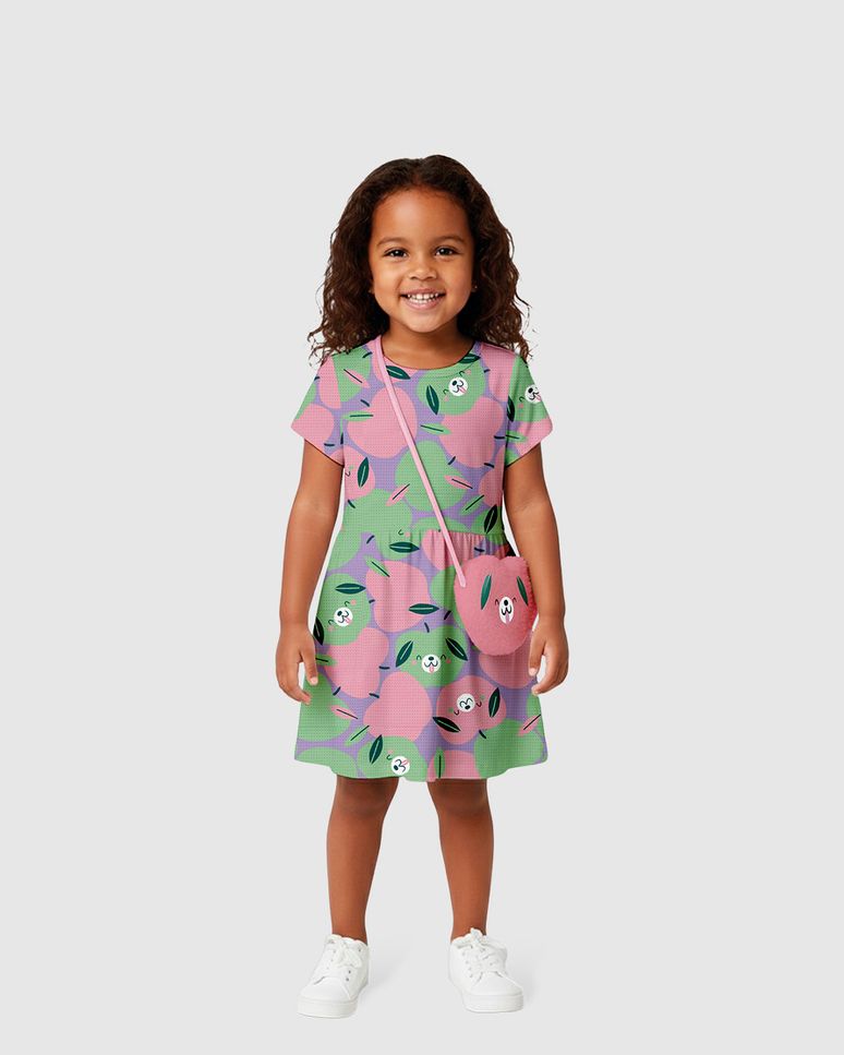 Vestido Infantil Estampa Maças Acompanha Bolsa De Acessório Malwee Kids