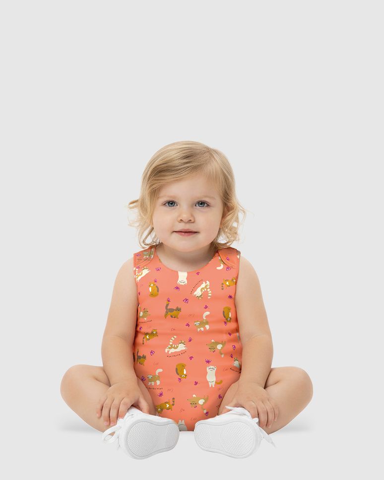 Body Bebê Menina Regata Estampa Gatinhos Em Algodão Malwee Kids