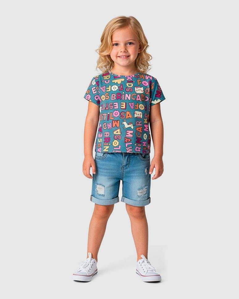 Blusa Infantil Menina Manga Curta Estampa Corrida Em Algodão Malwee Kids