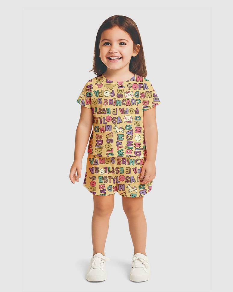 Shorts Infantil Menina Evasê Cós Clochard Estampado Em Algodão Malwee Kids