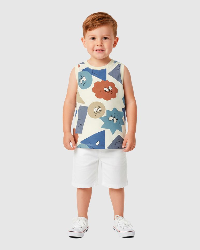 Regata Infantil Menino Carinhas Geométricas Em Algodão Malwee Kids
