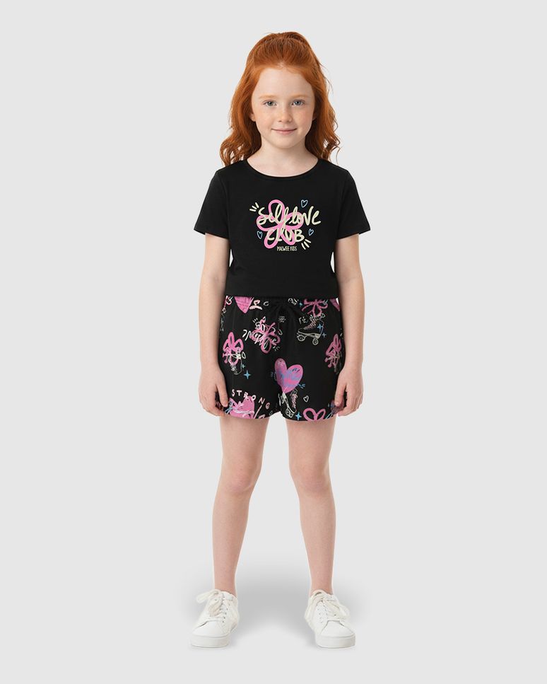Conjunto Infantil Menina Shorts Estampado Em Moletinho Malwee Kids
