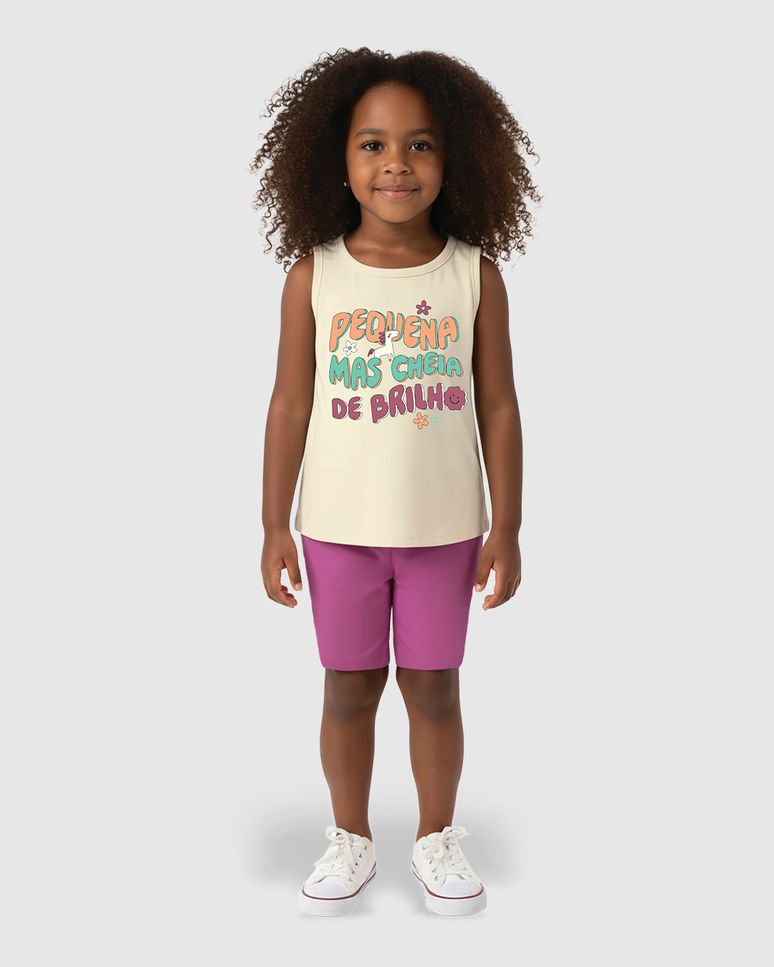 Conjunto Infantil Menina Regata Cheia De Brilho Em Algodão Malwee Kids