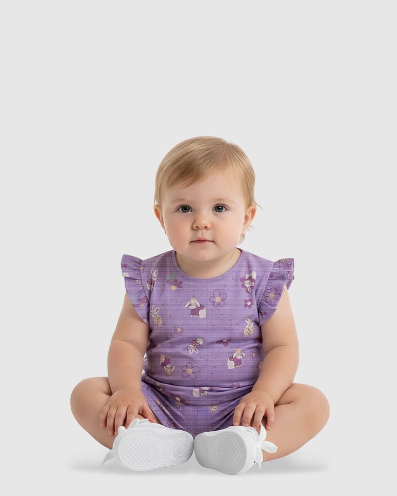 Conjunto Bebê Menina Estampa Coelhinhos Em Malha Texturizada Malwee Kids