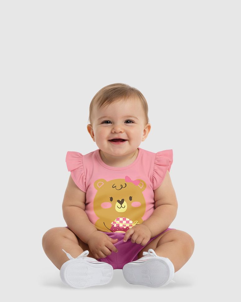 Conjunto Bebê Menina Blusa Estampa Ursinho Em Algodão Malwee Kids