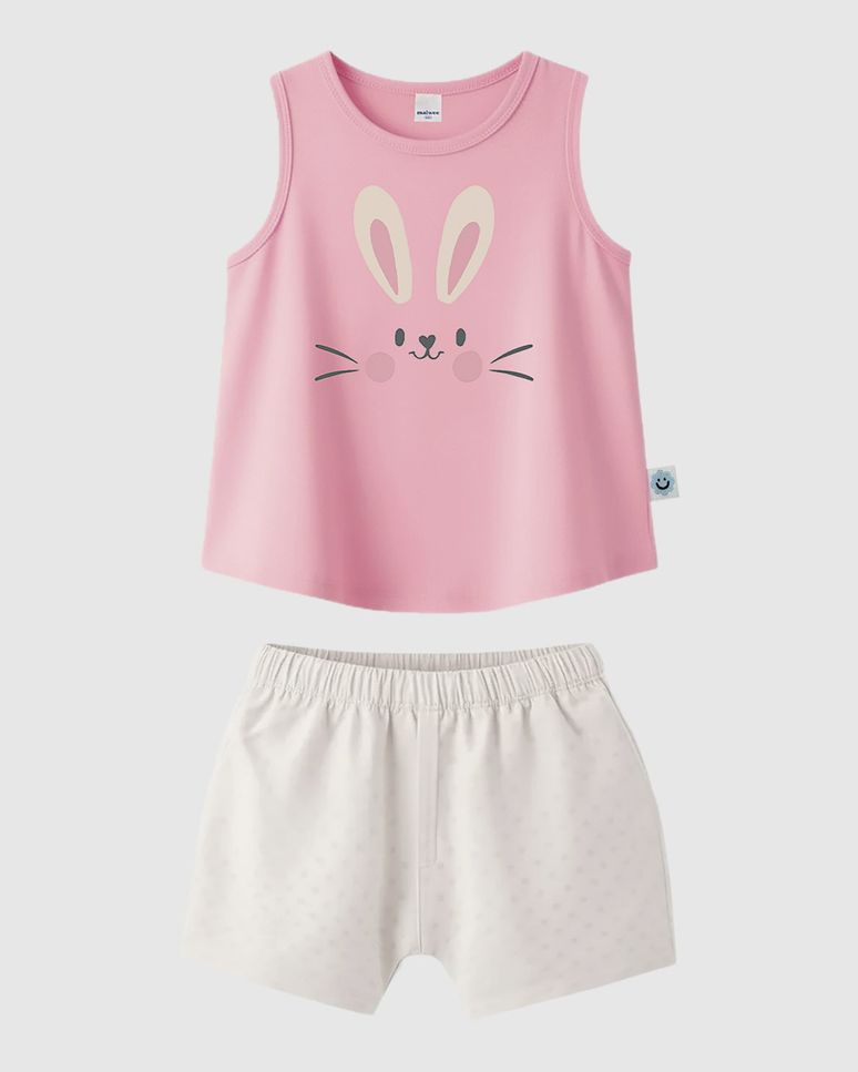 Conjunto Bebê Menina Regata Coelhinho E Shorts Em Algodão Malwee Kids