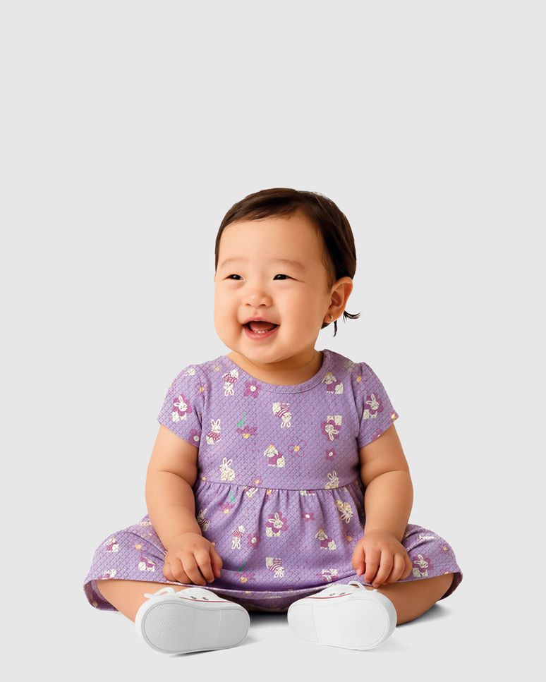 Vestido Bebê Menina Estampa Coelhinhos Em Malha Texturizada Malwee Kids