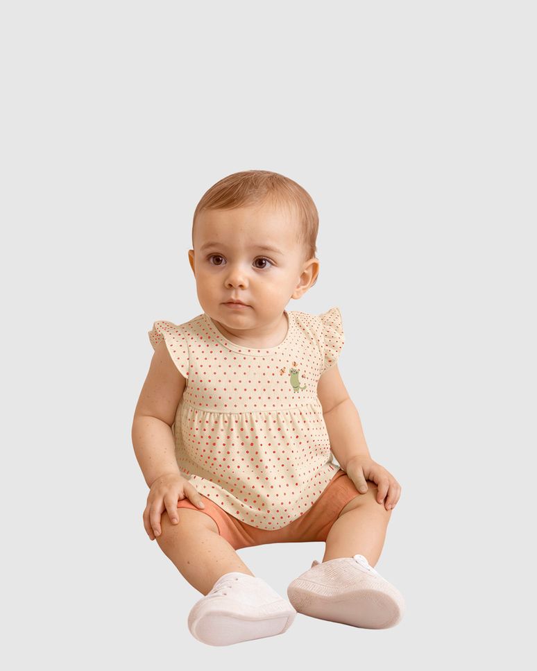 Conjunto Bebê Menina Blusa Estampa Poá + Bermuda Em Algodão Malwee Kids