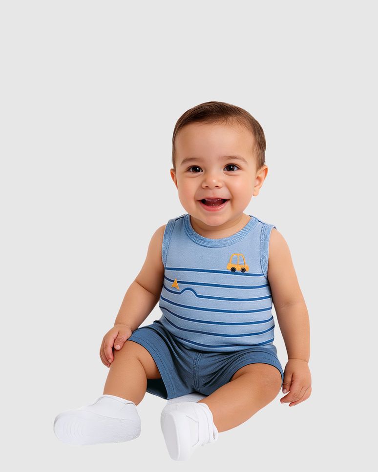 Conjunto Bebê Menino Regata Estampa Listrada E Bermuda Malwee Kids