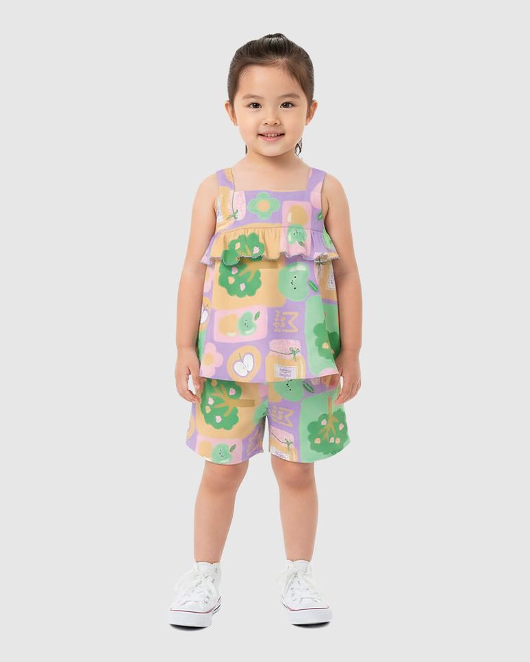 Conjunto Infantil Menina Regata Babado Frontal Em Viscose Malwee Kids
