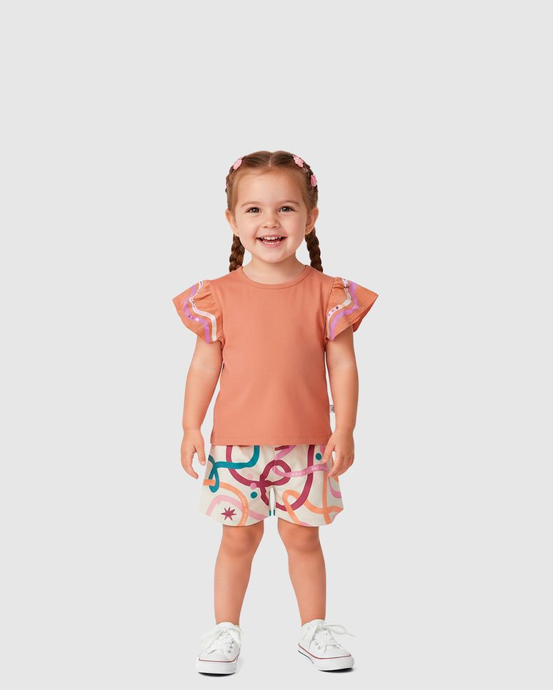 Conjunto Infantil Menina Shorts Estampa Abstrata Em Algodão Malwee Kids