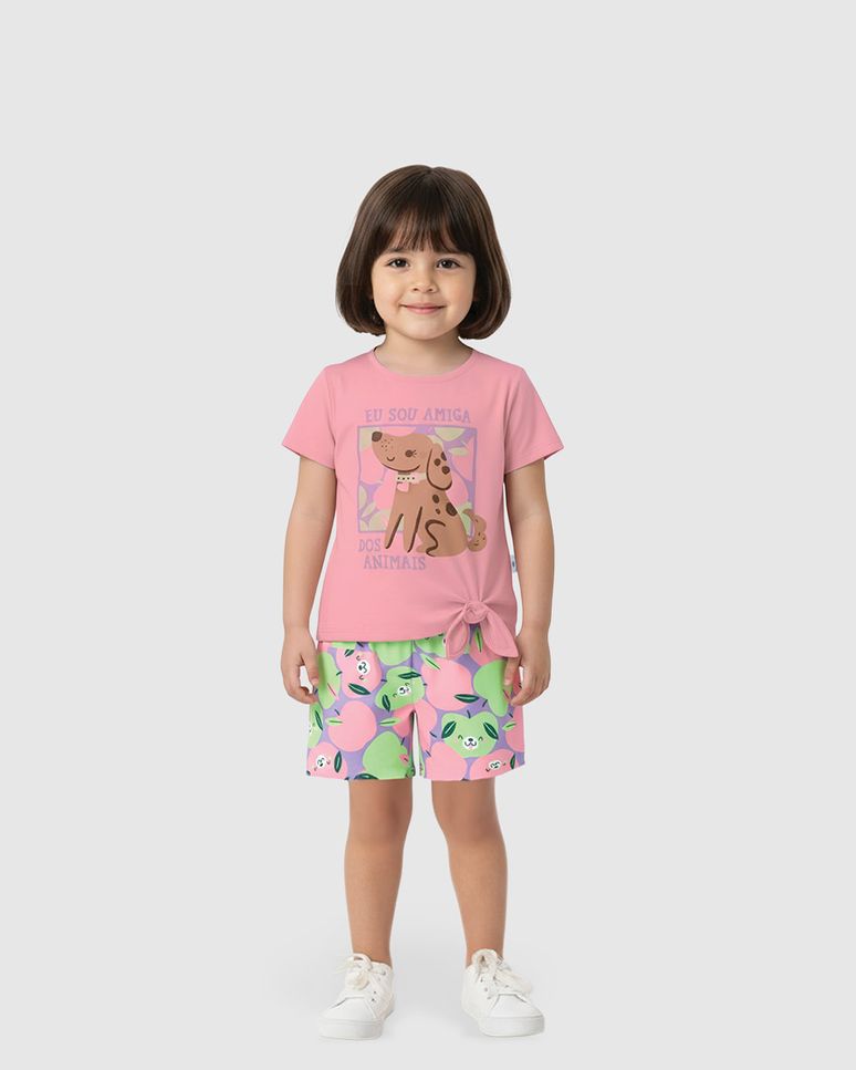 Conjunto Infantil Menina Eu Sou Amiga Dos Animais Em Algodão Malwee Kids
