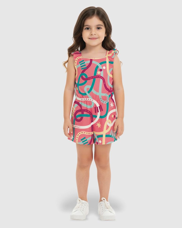 Macaquinho Infantil Menina Estampa Abstrata Alça Babado Algodão Malwee Kids