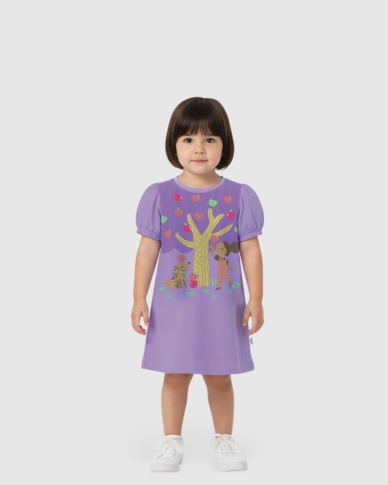 Vestido Infantil Evasê Estampa Árvore Macieira Em Algodão Malwee Kids