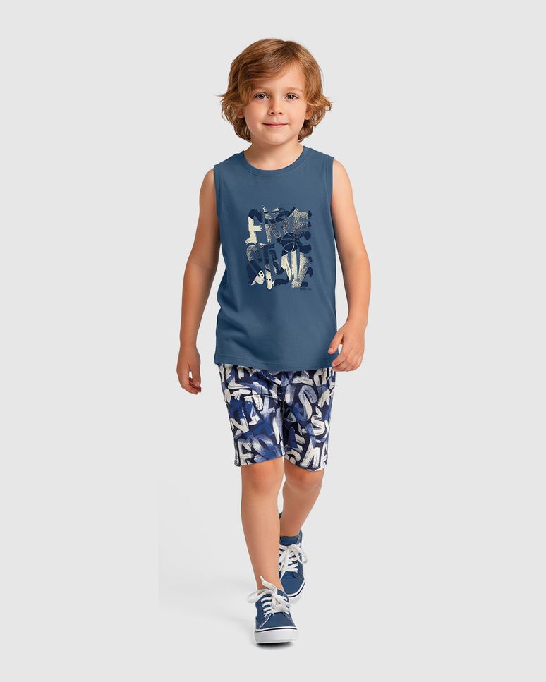 Conjunto Infantil Menino Bermuda Estampada Em Moletinho Malwee Kids