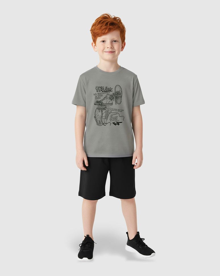 Conjunto Infantil Menino Bermuda Cós Elástico Em Moletinho Malwee Kids