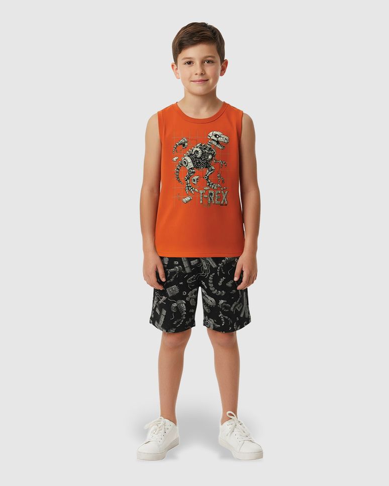 Conjunto Infantil Menino Bermuda Estampada Microfibra Malwee Kids