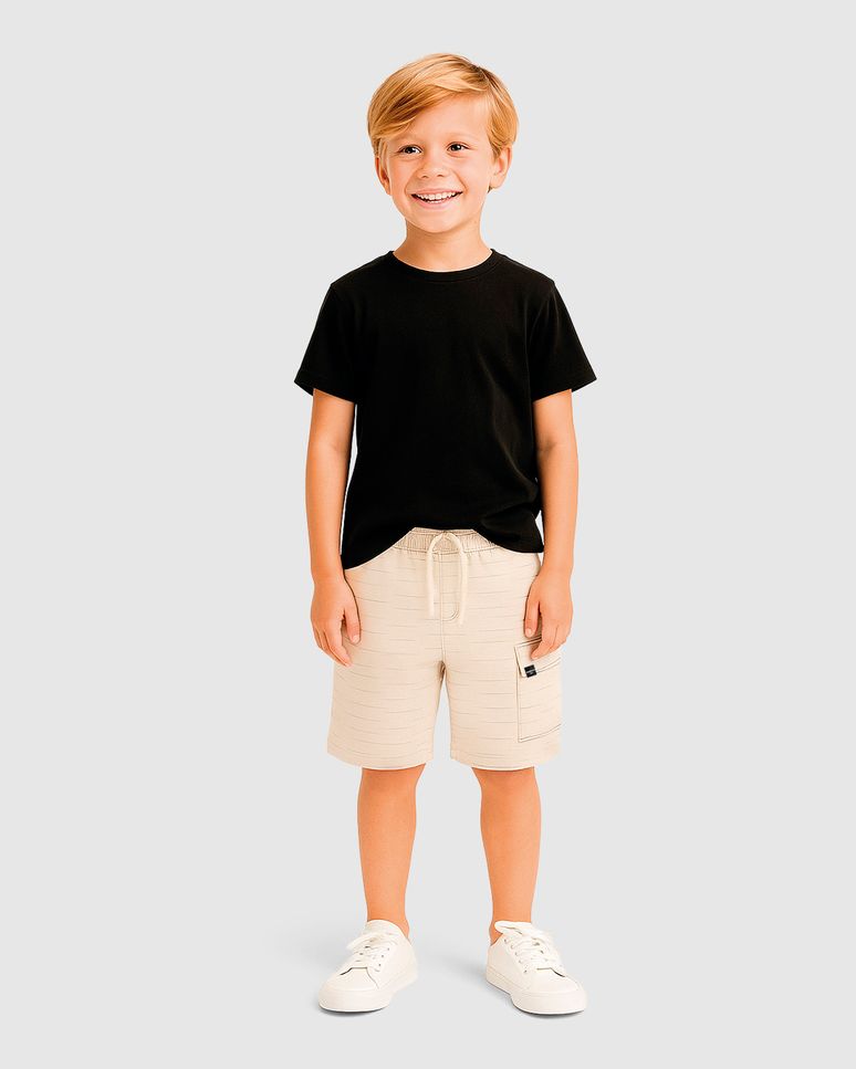 Bermuda Infantil Menino Bolso Lateral Em Moletinho Rajado Malwee Kids
