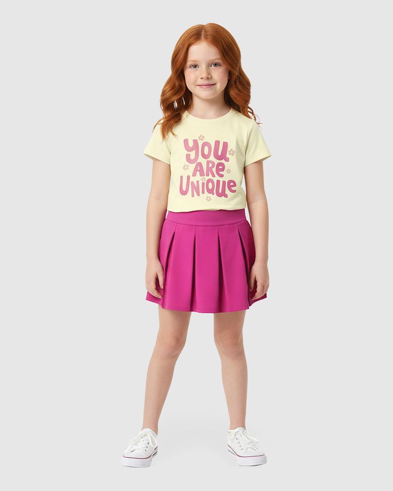Conjunto Infantil Menina Blusa You Are Unique + Saia Em Moletinho Malwee Kids
