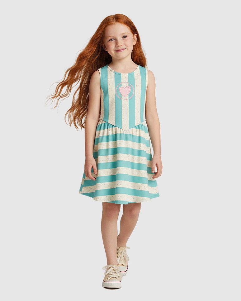 Vestido Infantil Rodado Listrado + Estampa Glitter Em Algodão Malwee Kids