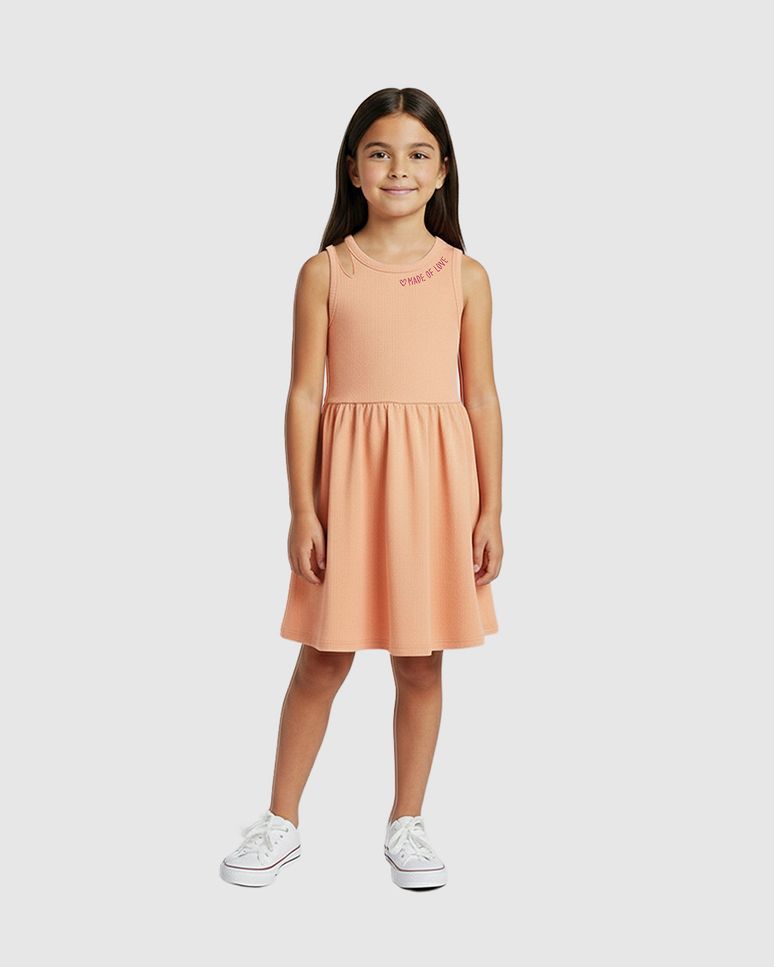Vestido Infantil Detalhe Vazado Ombro + Estampa Em Algodão Malwee Kids