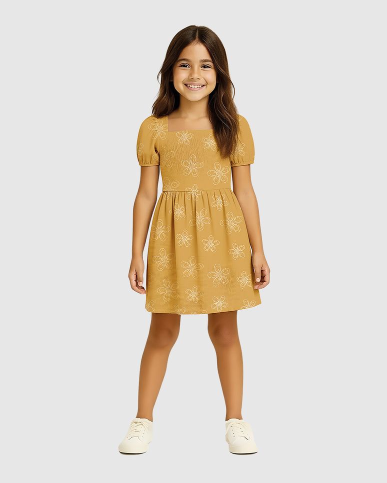 Vestido Infantil Estampa Flor Em Malha Texturizada Malwee Kids