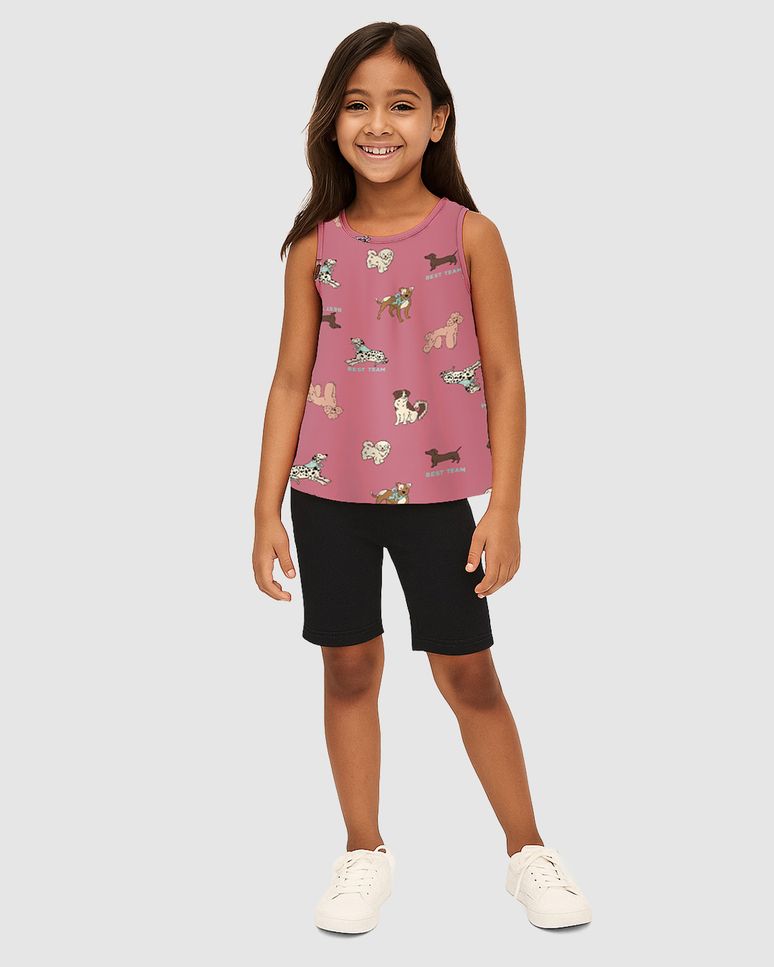 Conjunto Infantil Menina Regata Alça Larga Estampada Em Algodão Malwee Kids