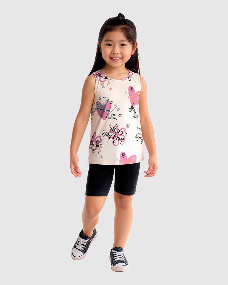 Conjunto Infantil Menina Regata Alça Larga Estampada Em Algodão Malwee Kids