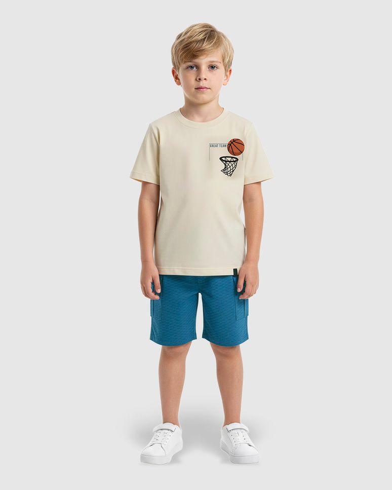 Conjunto Infantil Menino Camiseta Great Team Estampa Com Bordado Malwee Kids