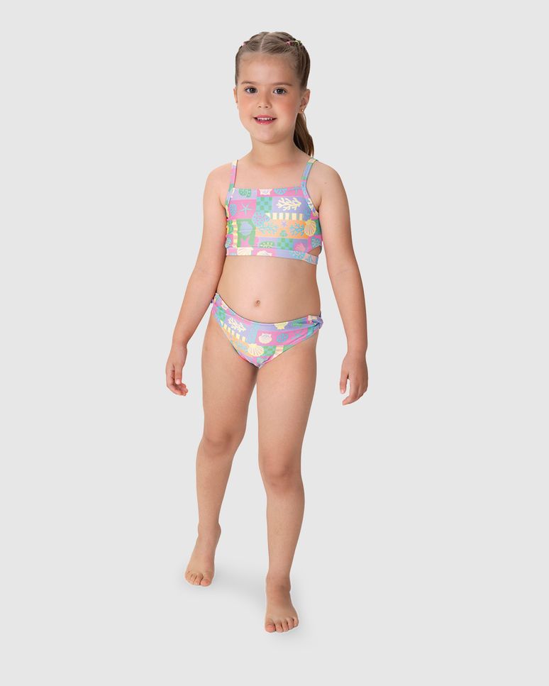 Conjunto Infantil Menina Praia Top + Calcinha Em Malha UV Malwee Kids