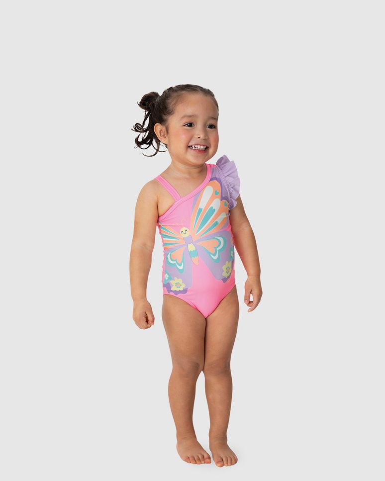 Maiô Infantil Menina Estampa Borboleta E Ombro Babado Em Malha UV Malwee Kids