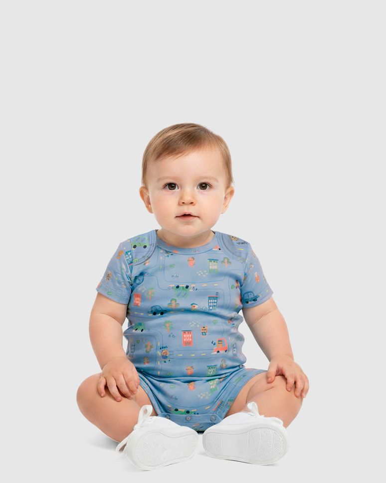 Macaquinho Bebê Menino Manga Curta Estampado Em Algodão Malwee Kids