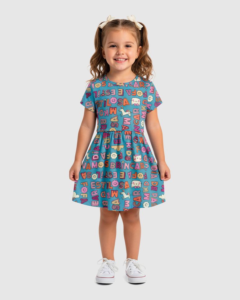 Vestido Infantil Rodado Com Estampa Em Algodão Malwee Kids