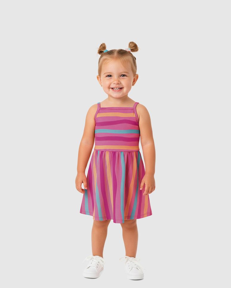 Vestido Infantil Rodado Com Estampa Alça Média Em Algodão Malwee Kids