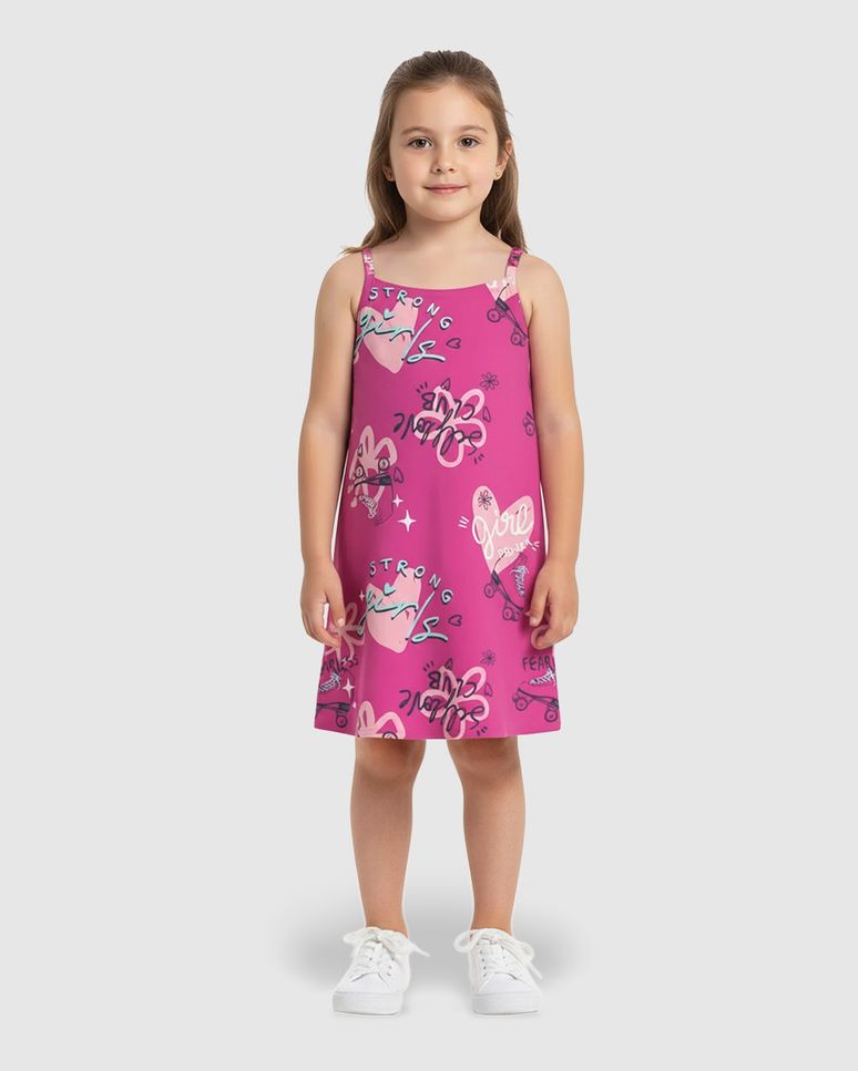 Vestido Infantil Decote Reto Estampado Em Algodão Malwee Kids