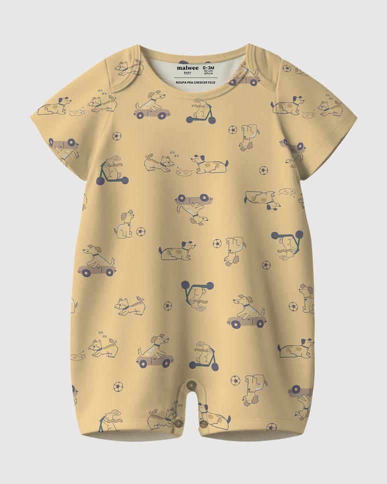 Macaquinho Bebê Menino Manga Curta Estampado Em Algodão Malwee Kids