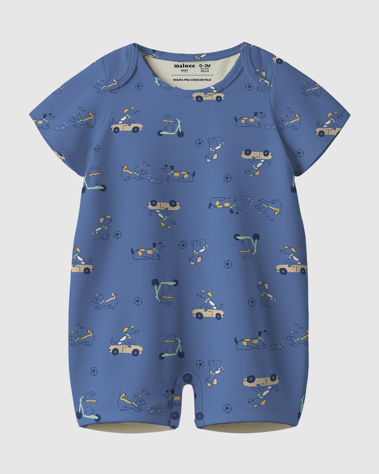 Macaquinho Bebê Menino Manga Curta Estampado Em Algodão Malwee Kids