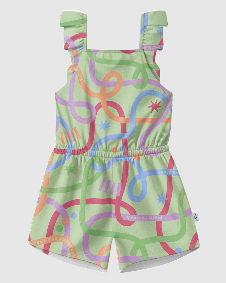 Macaquinho Infantil Menina Estampa Abstrata Alça Babado Algodão Malwee Kids