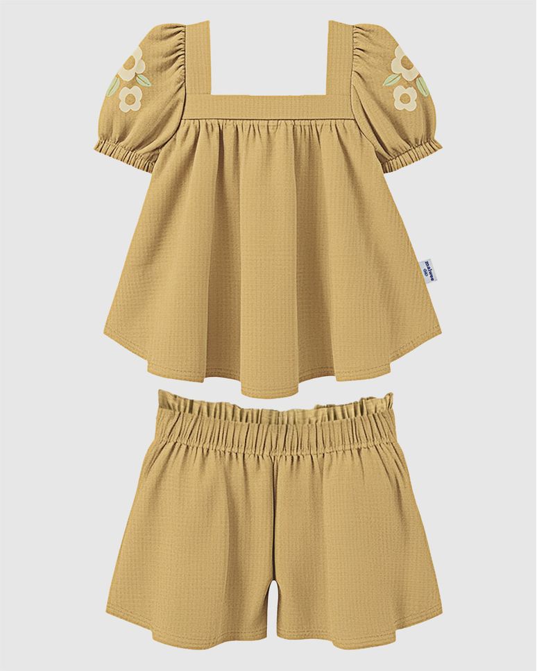 Conjunto Infantil Menina Blusa Estampa Floral Na Manga E Shorts Malwee Kids